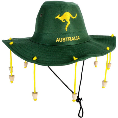 Australian Cork Hat – Green with Gold Kangaroo Embroidery, Classic Aussie Style