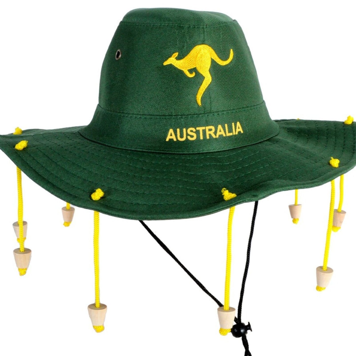 Australian Cork Hat – Green with Gold Kangaroo Embroidery, Classic Aussie Style