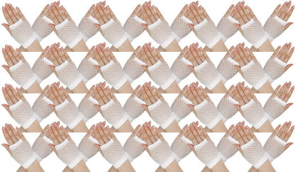 24 Pair Fishnet Gloves Fingerless Wrist Length 70s 80s Costume Party - White