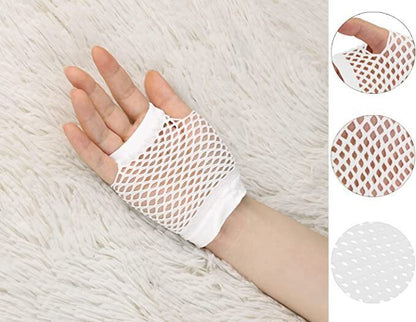 24 Pair Fishnet Gloves Fingerless Wrist Length 70s 80s Costume Party - White