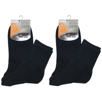 2 Pairs GOLF SOCKS Crew Quarter Plain Sock Sports Cotton Casual Cushion Foot -  -