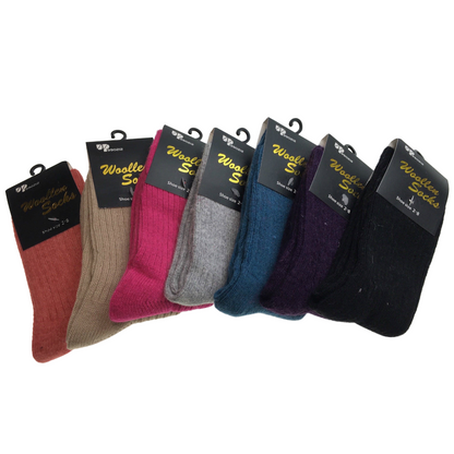 2 Pairs WOOL BLEND SOCKS Ladies Womens Thick Soft Work Thermal Warm Winter - 2-8