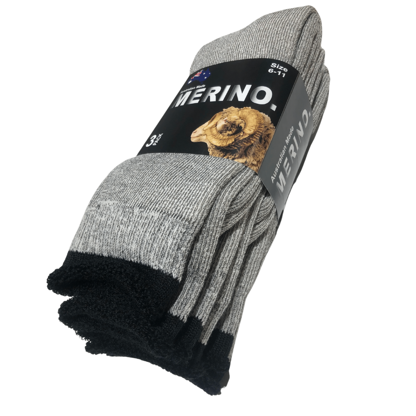 3 Pairs MERINO WOOL SOCKS Mens Heavy Duty Premium Thick Work Socks Cushion - Grey - 11-14