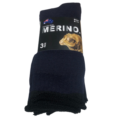 3 Pairs MERINO WOOL SOCKS Mens Heavy Duty Premium Thick Work Socks Cushion - Navy Blue - 11-14