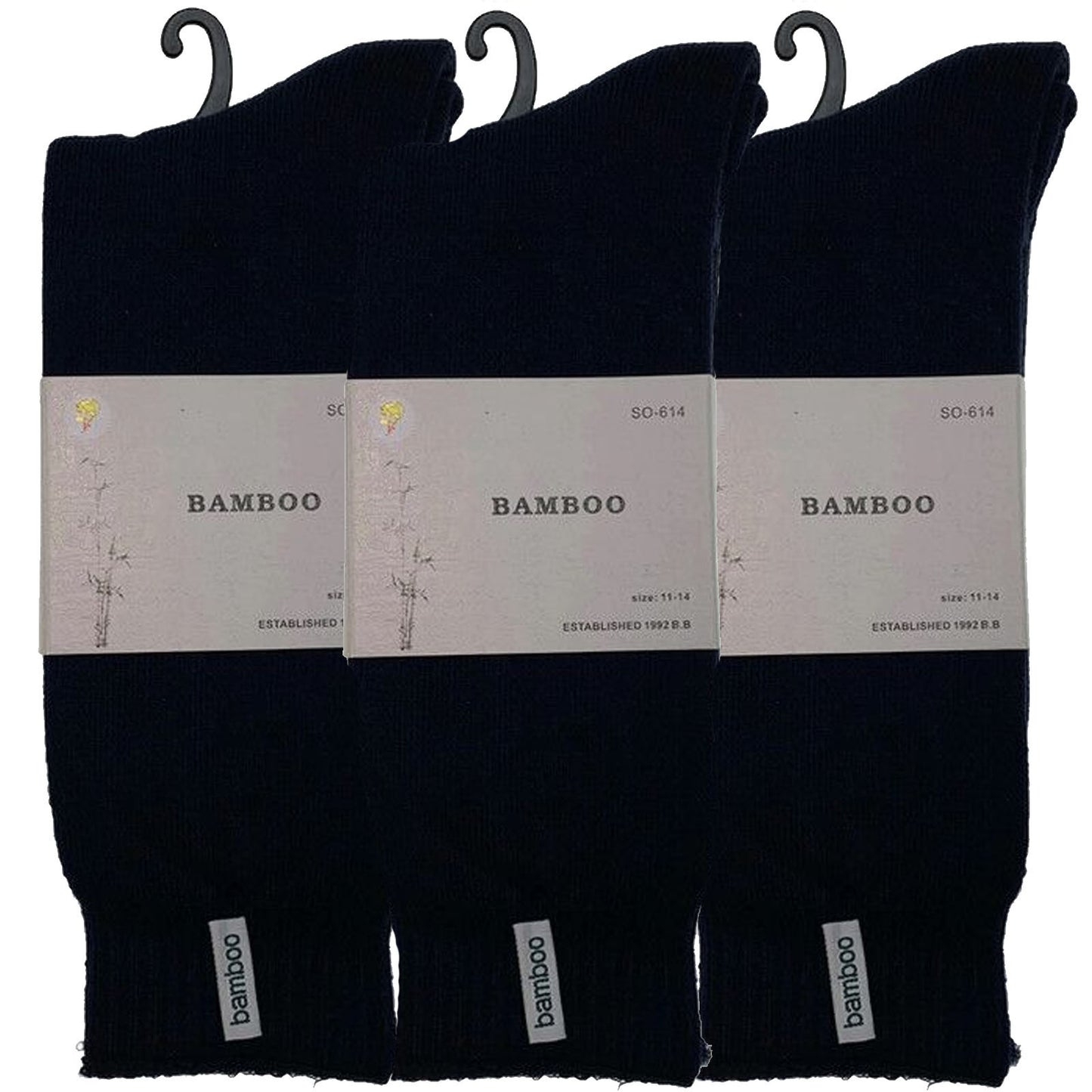 3 Pairs PREMIUM BAMBOO SOCKS Mens Heavy Duty Thick Work Socks BULK Cushion - Navy Blue - 7-11