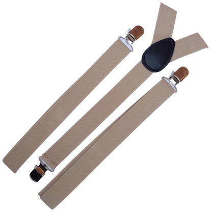 3x Mens Suspenders Braces Adjustable Strong Clip On Elastic Formal Wedding Slim - Beige