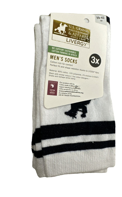 U.S. Polo Assn. Livergy Mens Crew Socks - White/Navy - 1 Pack of 3 Pairs - EU 39-42