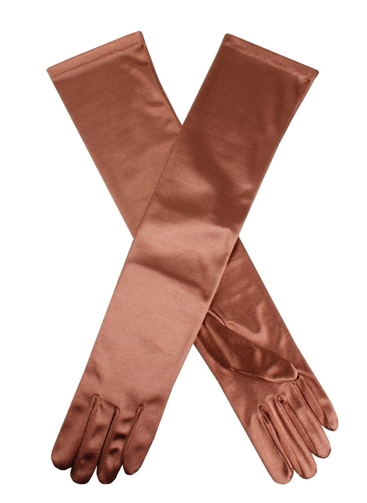 Dents Womens Long Above Elbow Satin Gloves  - Bronze