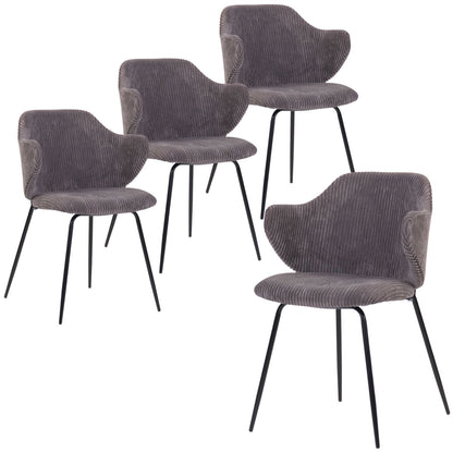 Set of 2 Dining Chairs with Corduroy Cord Fabric in Dark Grey Lincoln