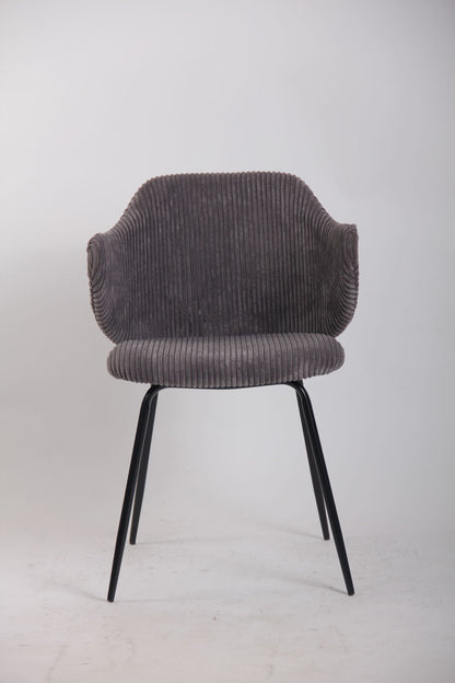 Set of 2 Dining Chairs with Corduroy Cord Fabric in Dark Grey Lincoln