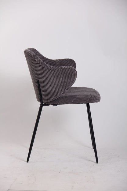 Set of 2 Dining Chairs with Corduroy Cord Fabric in Dark Grey Lincoln