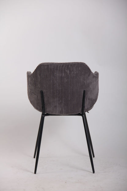 Set of 2 Dining Chairs with Corduroy Cord Fabric in Dark Grey Lincoln