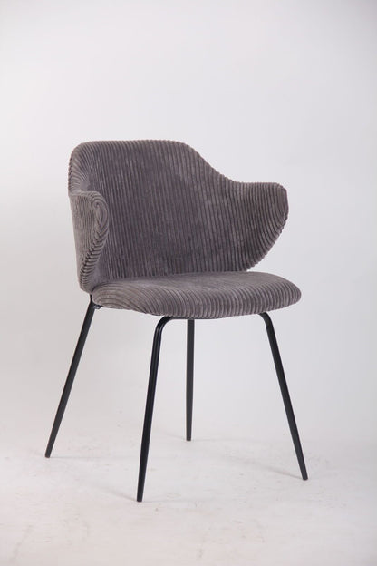 Set of 2 Dining Chairs with Corduroy Cord Fabric in Dark Grey Lincoln