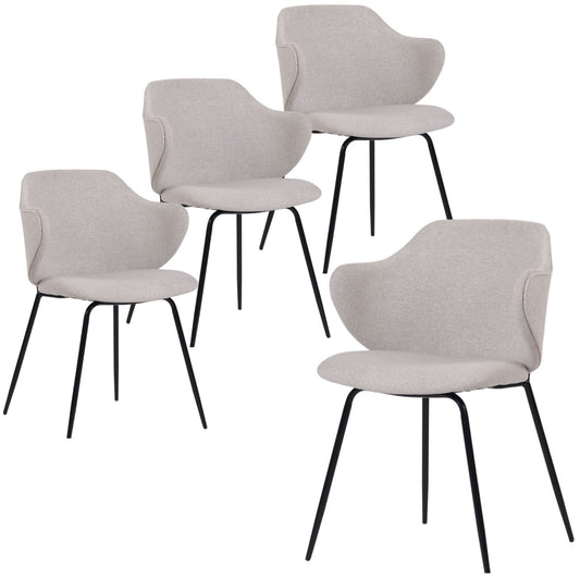 Set of 2 Dining Chairs Fabric with Metal Legs in Ivory Beige