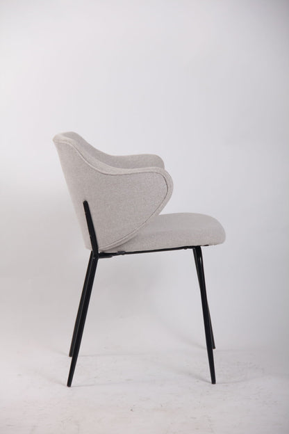 Set of 2 Dining Chairs Fabric with Metal Legs in Ivory Beige