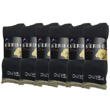 6 Pairs MERINO WOOL SOCKS Mens Heavy Duty Premium Thick Work Socks Cushion BULK - Charcoal - 11-14
