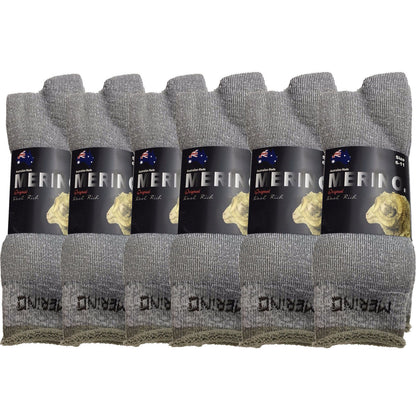 6 Pairs MERINO WOOL SOCKS Mens Heavy Duty Premium Thick Work Socks Cushion BULK - Grey - 11-14