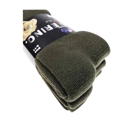 6 Pairs MERINO WOOL SOCKS Mens Heavy Duty Premium Thick Work Socks Cushion BULK - Olive - 11-14
