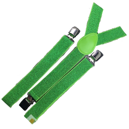 6x Mens Suspenders Braces Adjustable Strong Clip On Elastic Formal Wedding BULK - Green (Glitter)