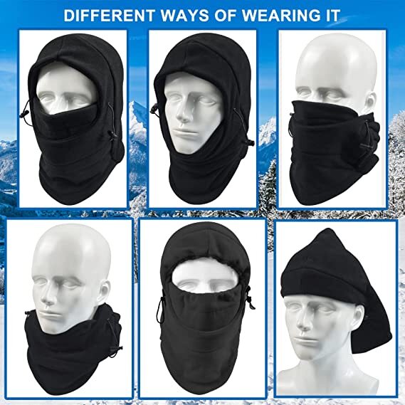 3x Windproof Thermal Fleece Balaclava Beanie Hat Full Face Mask Ski - Black