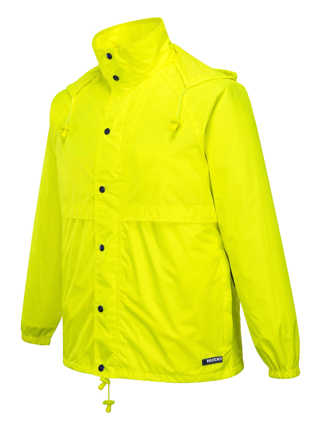 HUSKI STRATUS RAIN JACKET Waterproof Workwear Concealed Hood Windproof Packable - Yellow Fluro - 3XL