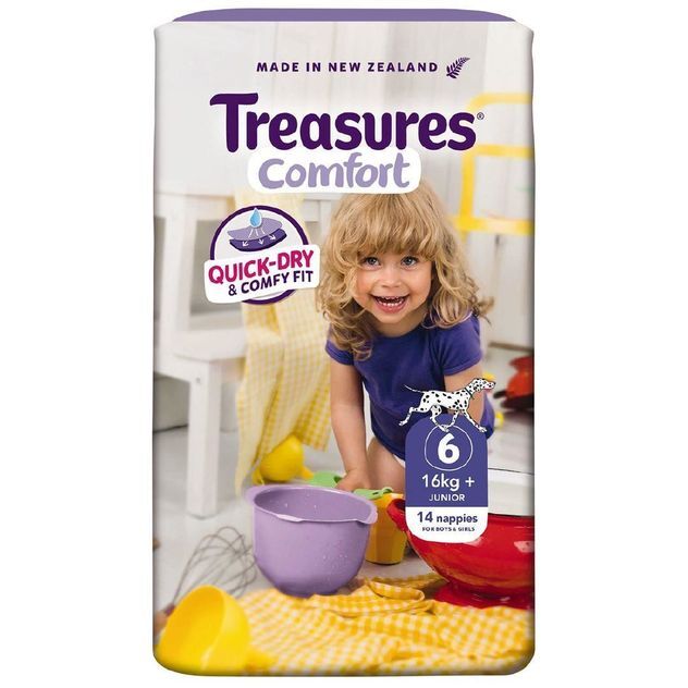 Treasures Comfort Pk12 Nappies Junior 16+kg Size 6