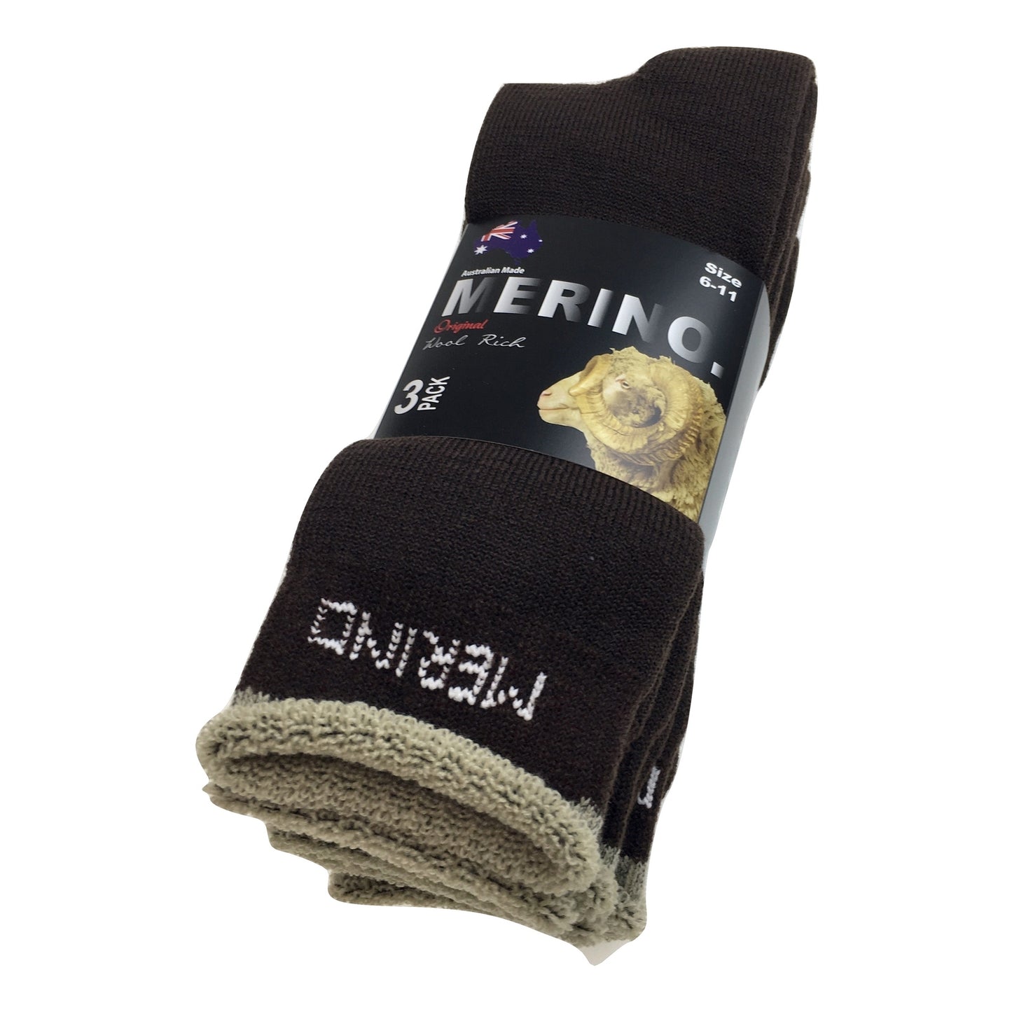 9 Pairs MERINO WOOL SOCKS Mens Heavy Duty Premium Thick Work Socks Cushion BULK - Brown - 6-11