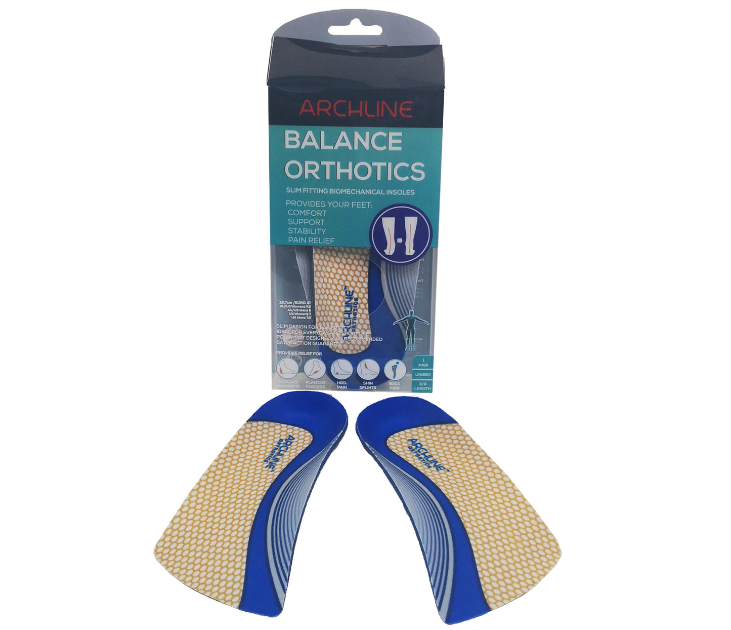 ARCHLINE 3/4 Slim Orthotics Plantar Fasciitis Insoles Balance Support Relief - EUR 37