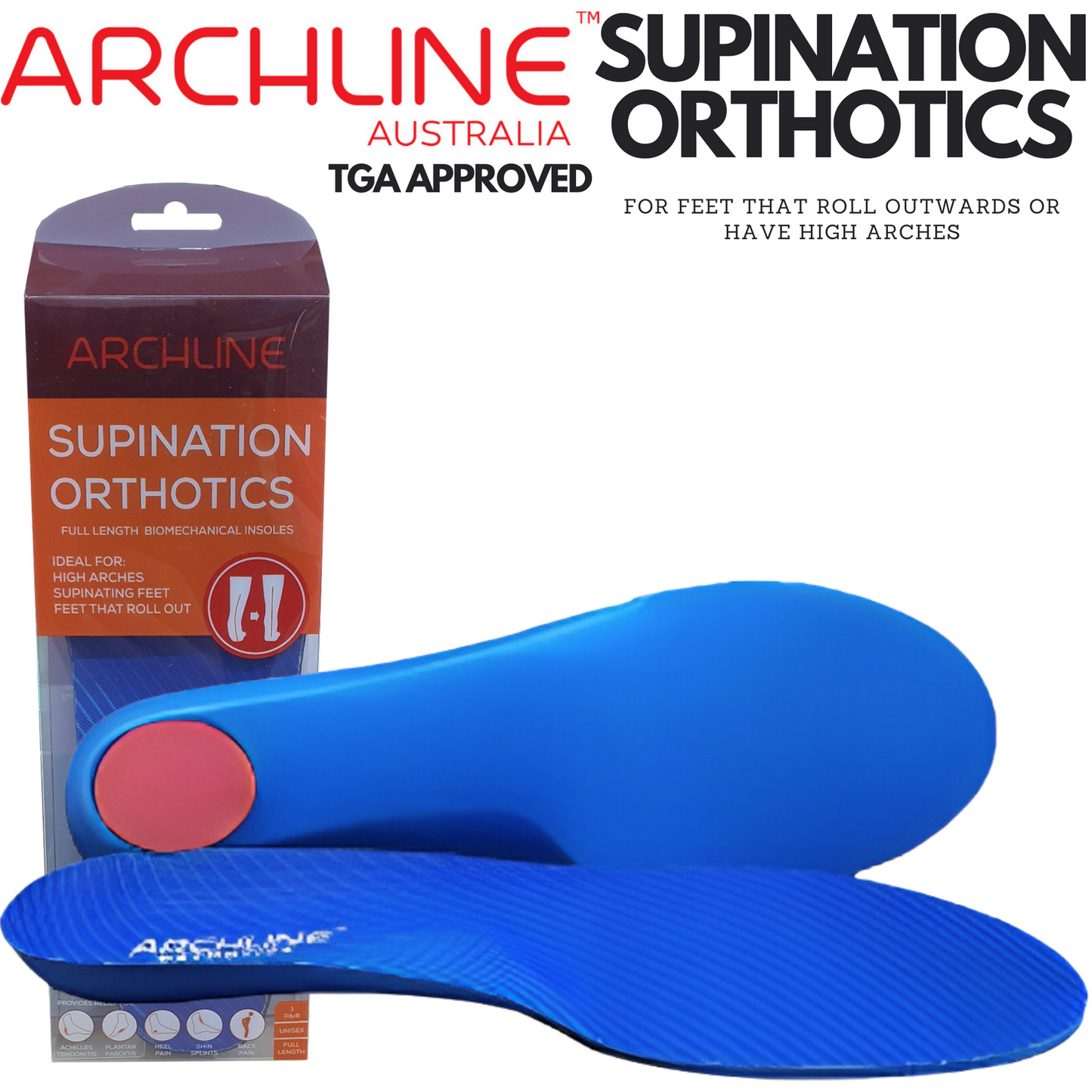 Archline Supination Orthotic Insoles - Full Length (Unisex) Plantar Fasciitis High Arch - Euro 37