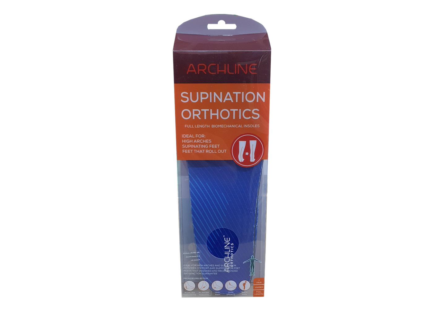 Archline Supination Orthotic Insoles - Full Length (Unisex) Plantar Fasciitis High Arch - Euro 37