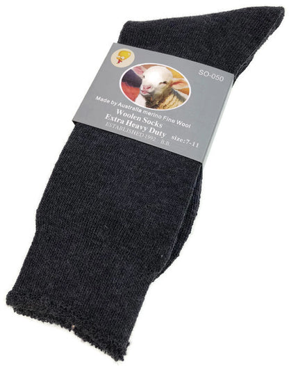 1 Pair Merino Wool Blend Woolen Work Socks Hiking Heavy Duty Warm Winter Thermal - Charcoal - 7-11