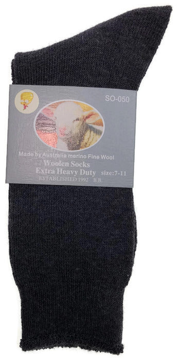 1 Pair Merino Wool Blend Woolen Work Socks Hiking Heavy Duty Warm Winter Thermal - Charcoal - 7-11