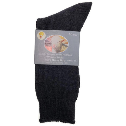 1 Pair Merino Wool Blend Woolen Work Socks Hiking Heavy Duty Warm Winter Thermal - Charcoal - 7-11