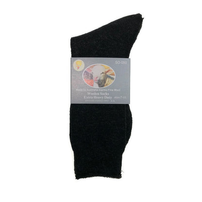 6 Pairs Merino Wool Blend Woolen Work Socks Hiking Heavy Duty Warm Thermal Bulk - Black - 7-11