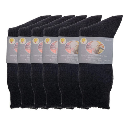 6 Pairs Merino Wool Blend Woolen Work Socks Hiking Heavy Duty Warm Thermal Bulk - Charcoal - 7-11