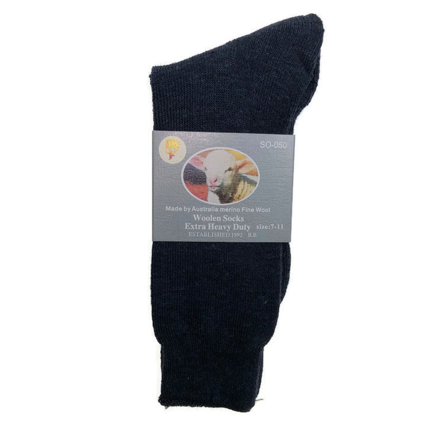 6 Pairs Merino Wool Blend Woolen Work Socks Hiking Heavy Duty Warm Thermal Bulk - Navy - 7-11