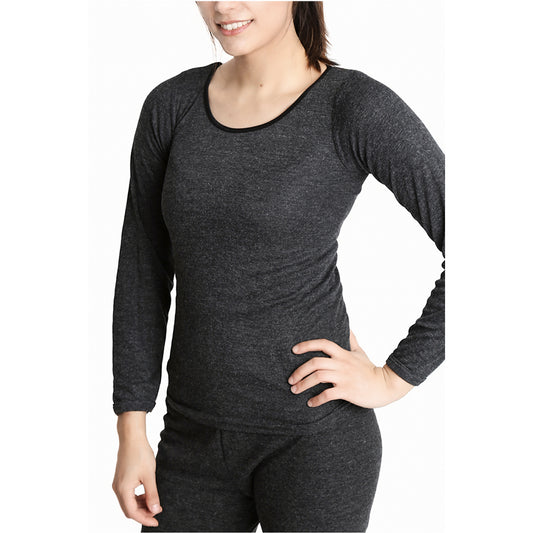 Ladies Merino Wool Blend Long Sleeve Thermal Spencer Top Underwear Thermals - Black - 10-12