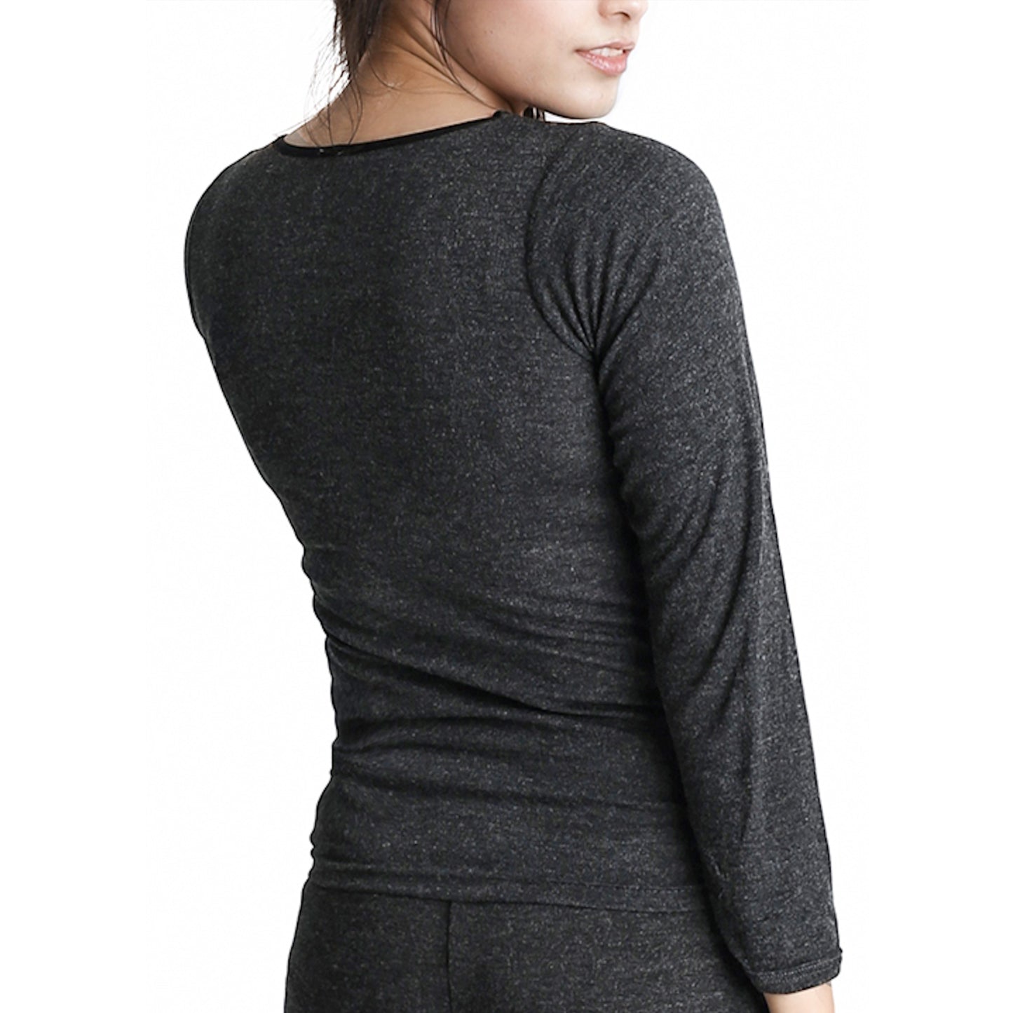 Ladies Merino Wool Blend Long Sleeve Thermal Spencer Top Underwear Thermals - Black - 10-12