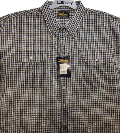 BISLEY SEERSUCKER SHORT SLEEVE SHIRT Plus King Size Work Cotton Blend Check - BS2772_CMVB (MVB) - L