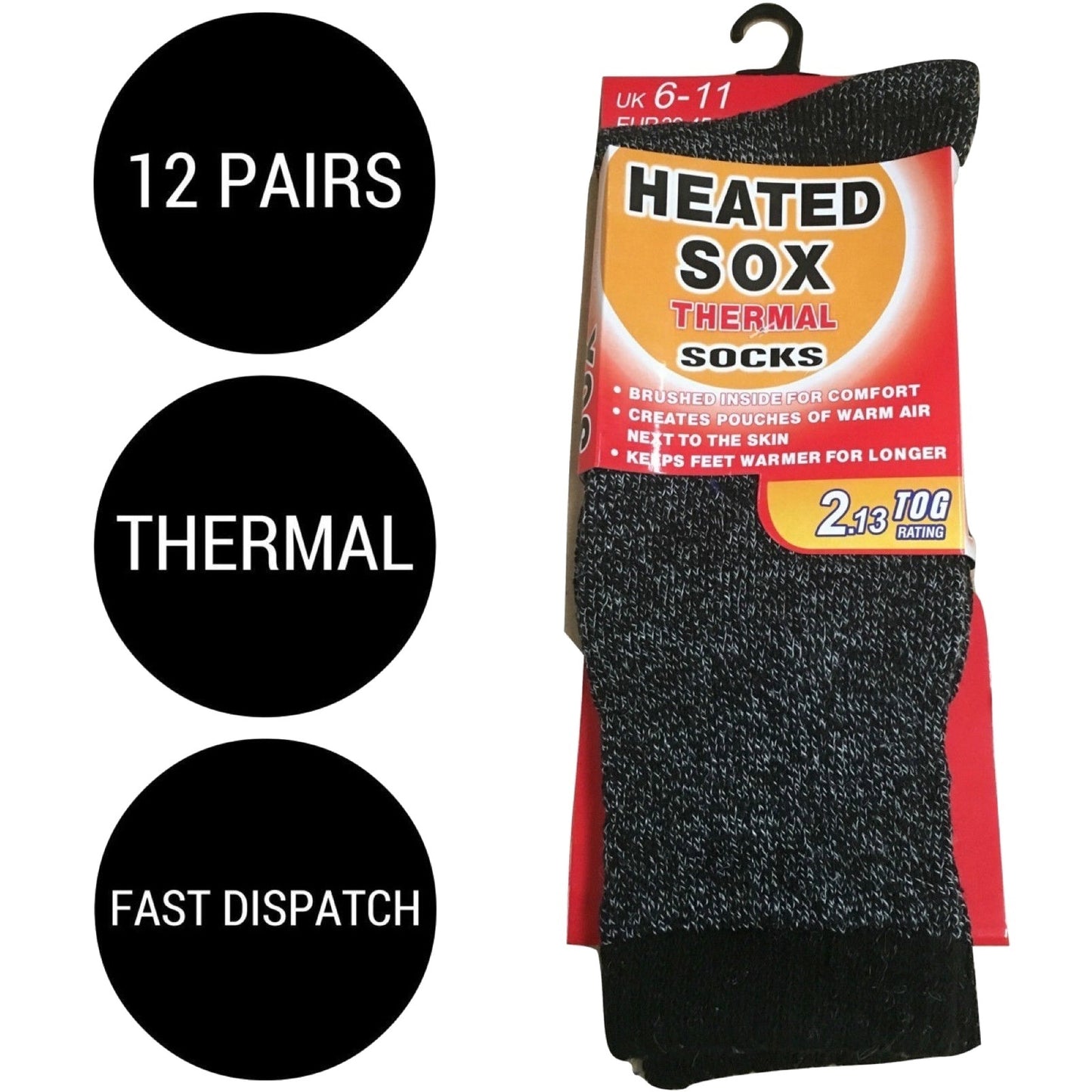 12 Pairs Thermal Heated Socks w/ BONUS Hot Water Bottle Warm Winter Pack