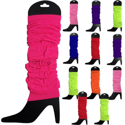 12 LEG WARMERS Knitted Womens Neon Party Knit Ankle Fluro Dance Costume 80s BULK - Assorted Pack