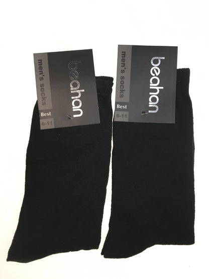 2 Pairs COTTON BUSINESS SOCKS Mens Dress Crew Plain Work Casual - Black - 6-11