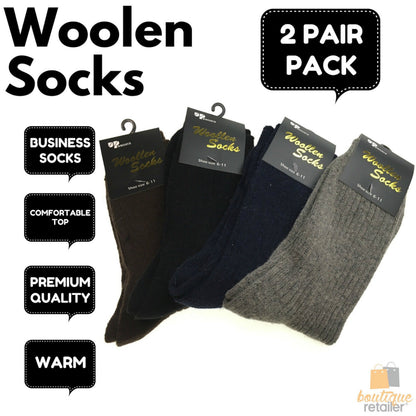 2 Pairs WOOL BLEND SOCKS Mens Soft Dress Thick Work Thermal Warm Cushion Foot - 6-11