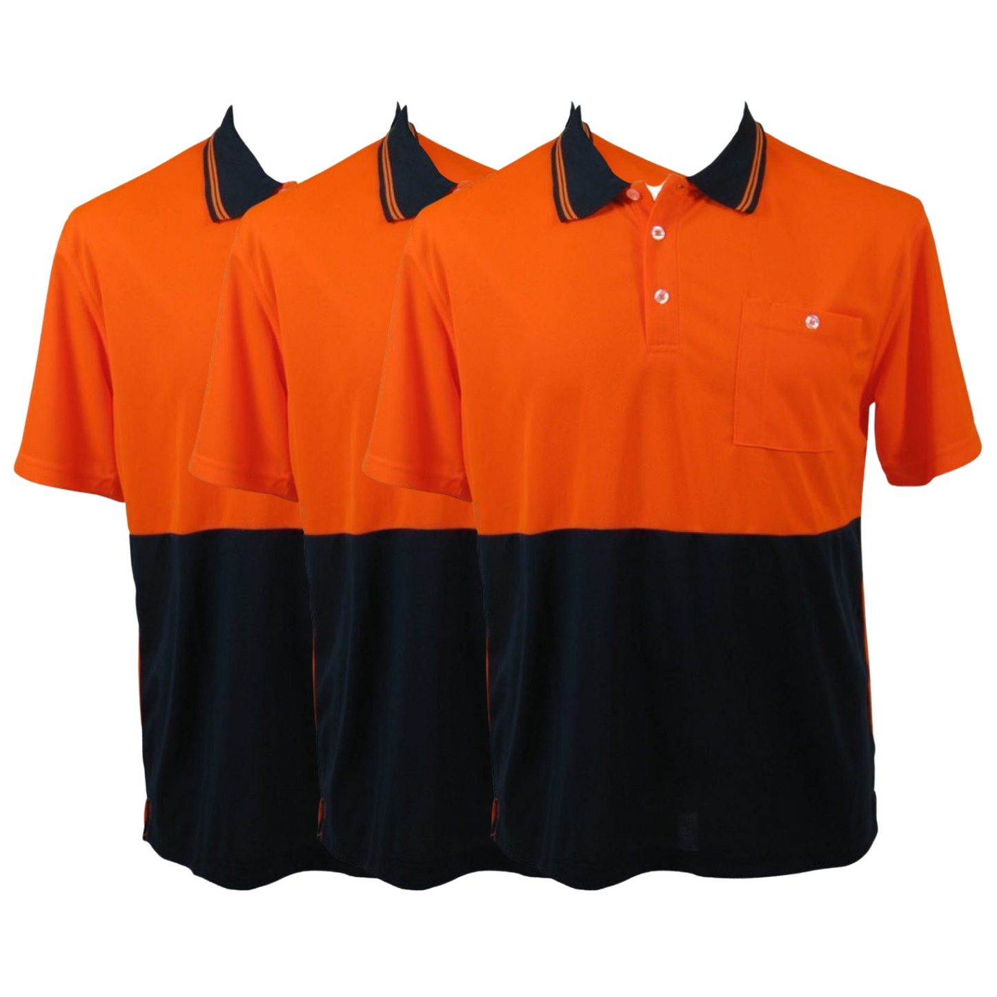 3x HI VIS Polo Shirt Top Tee Safety Workwear Short Sleeve Breathable Mesh BULK - Orange/Navy - M (16)