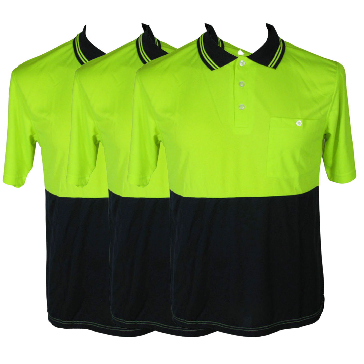 3x HI VIS Polo Shirt Top Tee Safety Workwear Short Sleeve Breathable Mesh BULK - Yellow/Navy - S (14)