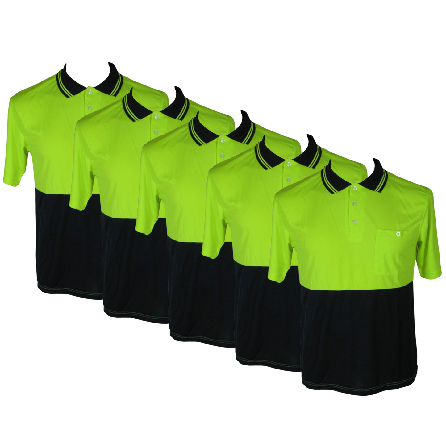 5x HI VIS Polo Shirt Top Tee Safety Workwear Short Sleeve Breathable Mesh BULK - Yellow/Navy - S (14)