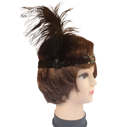 6x 1920s FLAPPER HEADBAND Headpiece Feather Sequin Charleston Costume Party BULK - Black