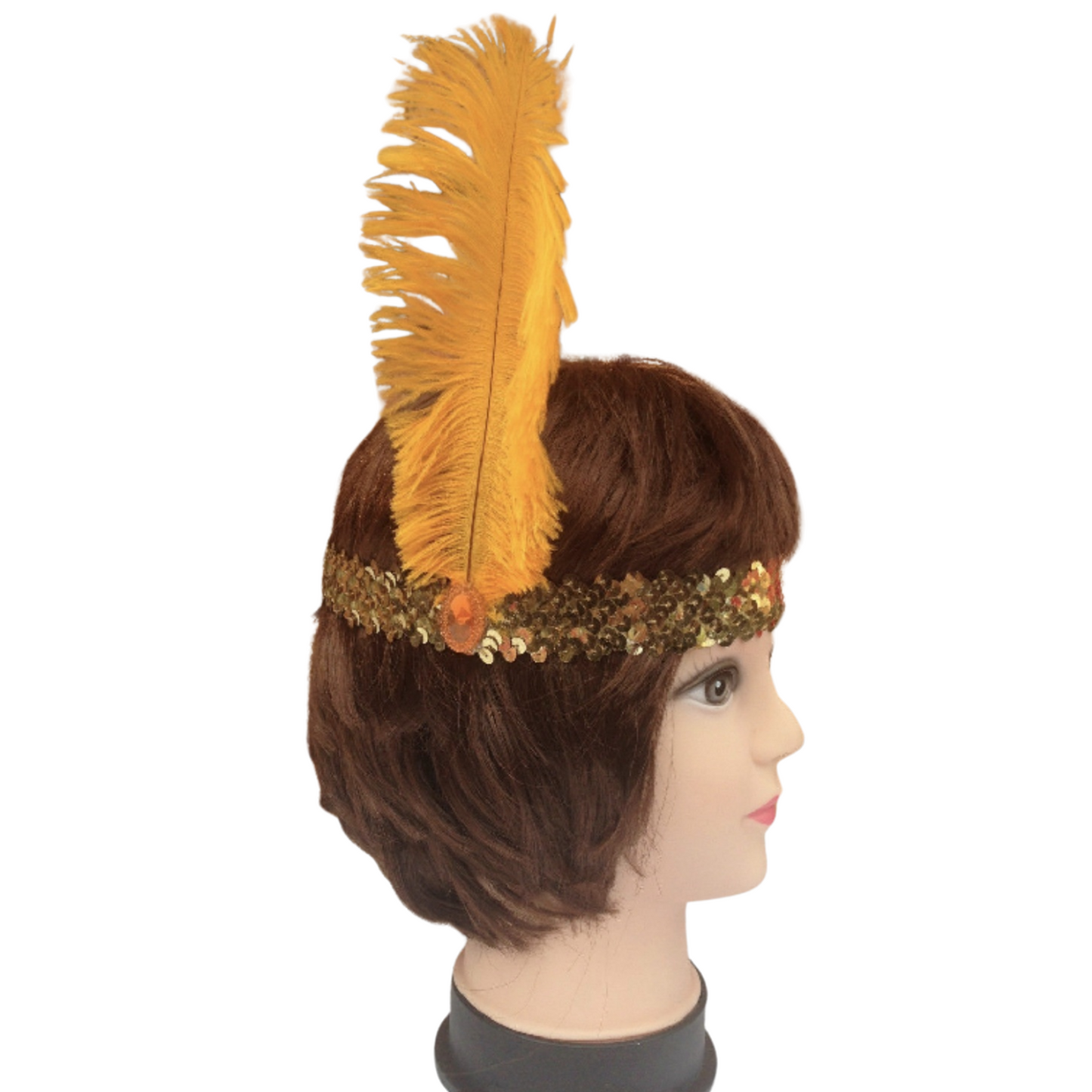 6x 1920s FLAPPER HEADBAND Headpiece Feather Sequin Charleston Costume Party BULK - Gold/Orange