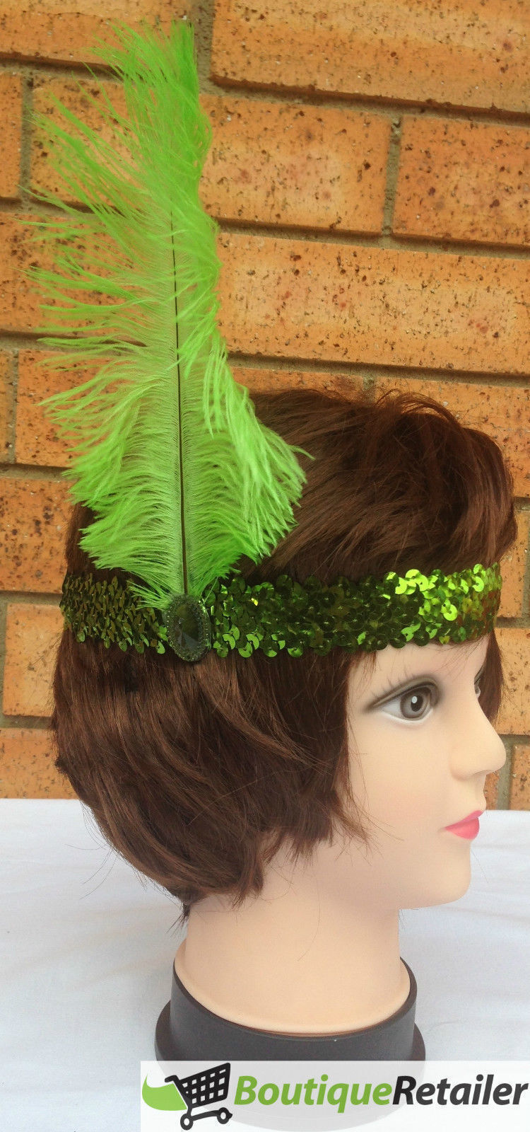 6x 1920s FLAPPER HEADBAND Headpiece Feather Sequin Charleston Costume Party BULK - Green