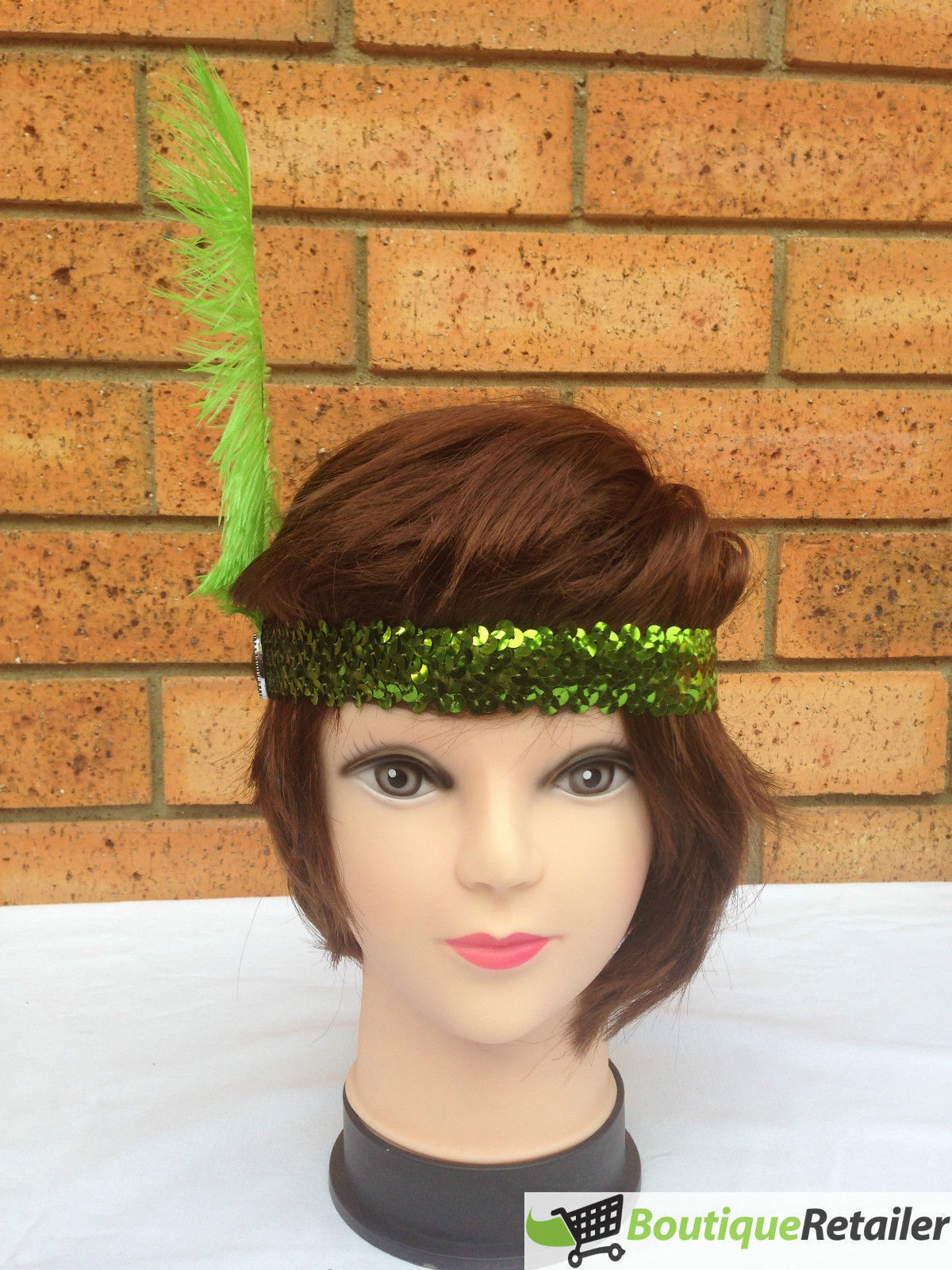 6x 1920s FLAPPER HEADBAND Headpiece Feather Sequin Charleston Costume Party BULK - Green